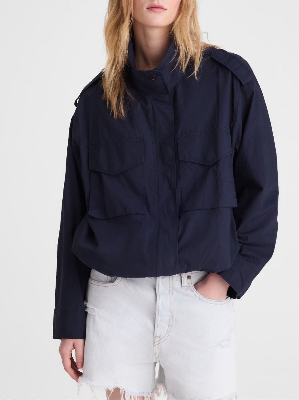 Madewell Field Jacket Washed Poplin Utility Navy Blue 100% Cotton Oversized XS